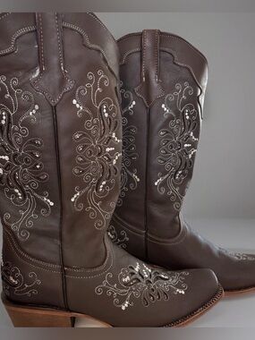 Tanner Mark Brown Pasadena Shimmer Cowgirl 100% Leather COWHIDE Boots MX26/W9